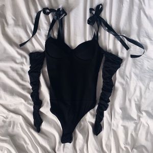 NWOT Ribbon and Mesh Sleeve Bodysuit